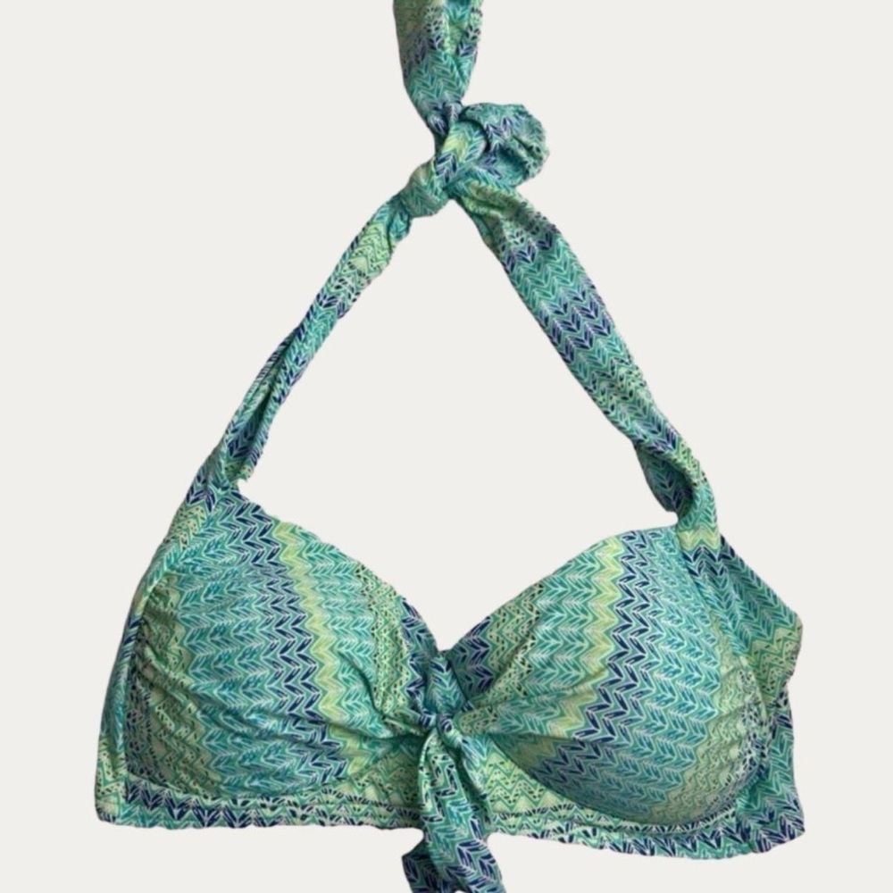 Sunseeker Green Print Push-Up Halter Bikini Top Size 6 B-D Cup
